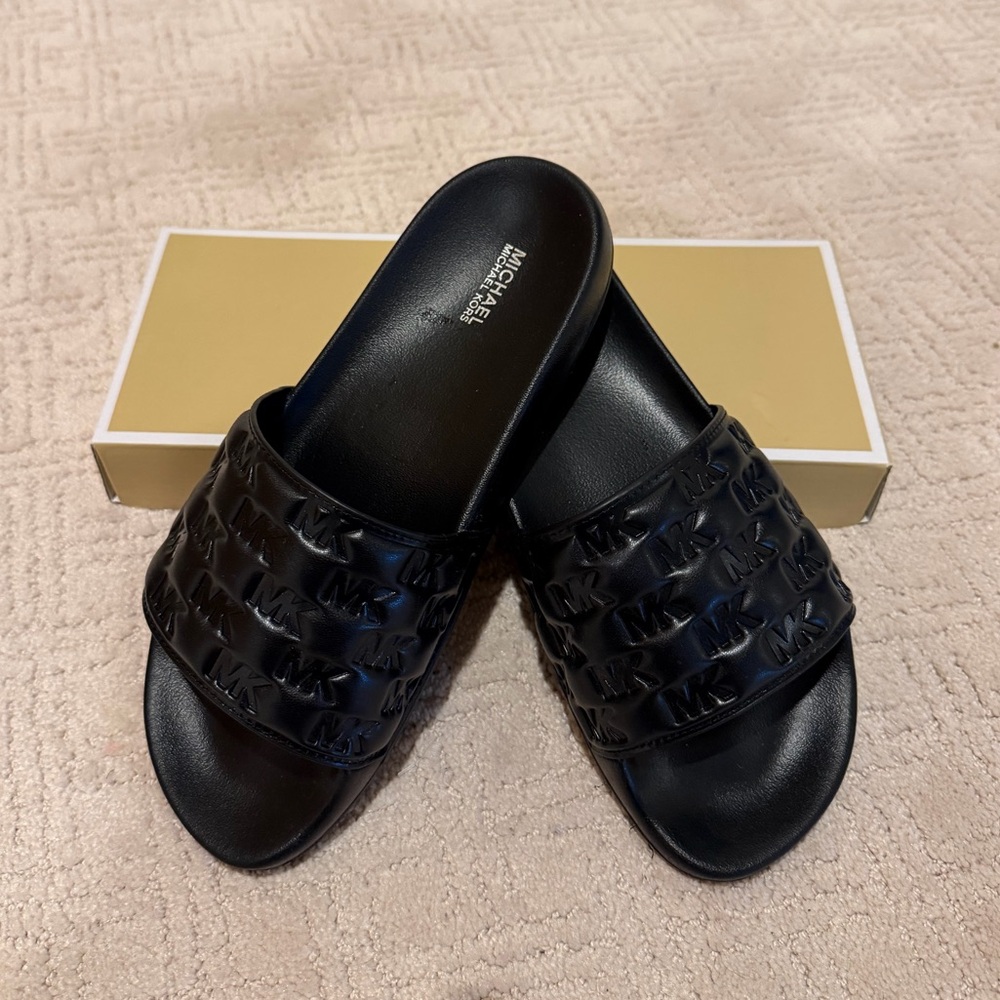 Michael Kors Embossed Black Slide Sandals